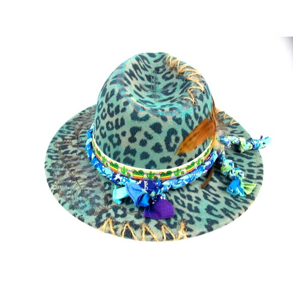 Leopard Print with Macaw and Pheasant Feathers Fedora Womens Western Hat Custom - Picture 4 of 7